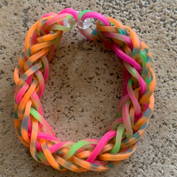 Neon Pink and Orange French Braid Bracelet - Picture 1 of 4